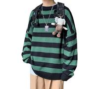GAOJU Men Casual Long Sleeve Striped Sweaters Oversized Knit Pullover Autumn Winter Fashion Sweater Jumpers Tops Black Green