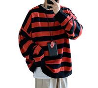GAOJU Men Casual Long Sleeve Striped Sweaters Oversized Knit Pullover Autumn Winter Fashion Sweater Jumpers Tops Black Red, XXL