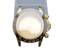 GAOJUDAF 39.3mm Dia Stainless Steel Case Fit VK63 VK63A Movement, Sapphire Crystal Glass Case 20mm Width Strap 1set(Gold light black)