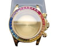 GAOJUDAF 39.3mm Dia Stainless Steel Case Fit VK63 VK63A Movement, Sapphire Crystal Glass Case 20mm Width Strap 1set(Gold red)