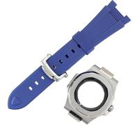 GAOJUDAF Steel Watch Case Shell Rubber Strap Easy to Clean, Sapphire Crystal Automatic Case Water Resistance 100M 1set(Blue Silver)