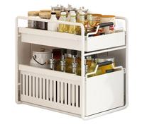 GAOJUNAN Bottle Jars Storage 2-Tiers Metal Spice Rack Organizer Pull-out Seasoning Rack Kitchen Organizer Countertop Spice Jar Shelf Without Jars