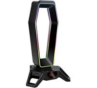 GAOJUNAN Desktop Headphone Stand, RGB Headset Stand Multi-Functional Headphone Holder Hanger Display Shelf With 3 USB 2.0 / Virtual 7.1 Surround Gaming & Office Accessory(Black)