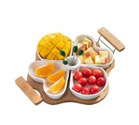 GAOJUNAN Fruit Bowl Snack Bamboo Wood Fruit Bowl Tray Set Love Heart Shape Ceramics Grid Dish Living Room Basket for Fruits Sweets Desserts Table Décor