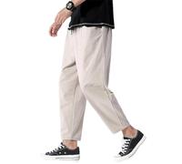GaoLeAve Men Cotton Summer Casual Pants Man Trendy Japanese Cropped Pants Loose Pants for Men Khaki L