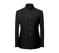 GaoLeAve Men Mandarin Collar Blazer Jacket Classic Zhongshan Suit Stand Collar Formal Coat Wedding Business Chinese tunic suit SY412201A Black XL