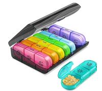 GAOLINGS EU 21 Compartment Weekly Pill Organizer, Portable Pill Boxes 7 Day 3 Times A Day，Pill Box with Removable Daily Cases for Vitamins,Fish Oil and Supplements(Black,C)