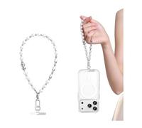 GAOLINGS EU Cute Phone Lanyard with 15 options,Anti-Loss Design Wrist-style premuim felling women's pearl phone lanyard with ultra-thin spacers and a strong strap.(White,Cat+Fish)