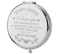 GAOLZIUY Compact Mirror Gifts from Sister, Silver Compact Mirror for Big/Litter Sister, Birthday Gifts for Sister Graduation, Valentine, Mothers Day, Thanksgiving