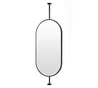 Gaommini Ceiling Mount Bathroom Mirror with Double Rods, Oval Metal Frame Vanity Mirror Decorative Hanging Rod Wall Mirrors for Living Room Hallway, Black(B,50cmx70cm)