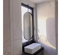 Gaommini Makeup Vanity Mirror Bathroom Wall Mirror with Ceiling Mount Booms, Oval Mirror Black Metal Frame Hanging Mirrors for Bedroom Living Room Hallway(50cmx70cm)