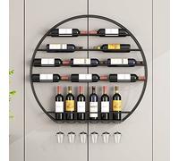 Gaommini Round Wine Rack Wall-Mounted Wine Bottle Racks for Kitchen Bar Wine Storage Holder with Goblet Stemware Decoration Shelf Upside Down Glass Cup Organizer (Size : Black)