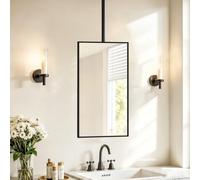 Gaommini Vanity Bathroom Mirror for Ceiling Hanging Rod Rectangular Wall Mirror with Metal Framed Decorative Mirror for Living Room Bedroom Cloakroom Entrance(A,40cmx60cm)