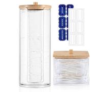 Gaomoeny 2 Pcs Cotton Pad Holder, Cotton Wool Bud/Swab/Ball Holder, Bathroom Qtip Dispenser Jars Canisters Holders for Vanity Cotton Ball Qtip Makeup Storage Organiser Dispenzer, wuth Bamboo Lid