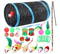 Gaomoeny 22 PcsCat Toys Interactive for Indoor Cats, 2 Way Cat Tunnels for Indoor Cats, Kitten Tunnel Toys, Cat Feather ToysInteractive Feather Wand Ball Toy for Pet Rabbit Puppies Kitten Toyss