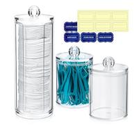 Gaomoeny 3 Pcs Cotton Pad Holder, Bathroom Cotton Wool Bud Holder, Cotton Swab Dispenser, Makeup Organizer Holder, Clear Acrylic Q-Tips Cosmetic Storage Jars Organiser Canisters Containers with Lids