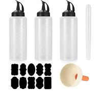 Gaomoeny 3 Pcs Squeeze Bottles with Caps, Sauce Dispenser, Ketchup Dispenser, Plastic Squeeze Bottle for Mayo, Sauce, Mustard, Olive Oil, with Funnel, Labeling, Writing Pen