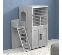 GAOMON Cat Litter Box Enclosure with Ladder & Platform, Double Layer Hidden Litter Box Furniture, Indoor Cat Washroom Villa House, Sturdy MDF Design, 33.5" x 17.9" x 41.9"