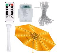 Gaoni Parasol Lights, 8 Modes Patio Umbrella Light With 104 LEDs, Waterproof Battery Powered or USB Port, Dimmable With Timer Remote Control for Outdoor Garden Decor (Warm White)