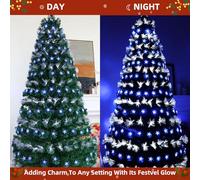 GAONUDAN 6ft Fiber Optic Artificial Christmas Tree, 250 Blue/White LED Lights, Pre-lit Christmas Tree with 110 Transparent Stars, Metal Stand (6FT/180CM, Type 3)