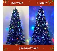 GAONUDAN 6ft Fiber Optic Artificial Christmas Tree with Transparent Snowflakes, Pre-lit Green Christmas Tree with Blossom Effects, Top Star and Metal Stand (6FT/180CM, Type 1)
