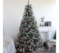 GAONUDAN Artificial Christmas Tree Pre-lit Christmas Tree 450 LED Luxury Hinged Tree 1200 Tips with 70 Berries and 70 Pine Cones, Home Party Decorations (7FT/210CM)