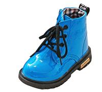 Gaorui Baby Toddler Girls Kids Boys Ankle Biker Boots Warm Fur Lined Boots Candy Color Patent Leather Children Wellies Casual Shoes Blue