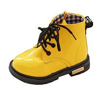 Gaorui Baby Toddler Girls Kids Boys Ankle Biker Boots Warm Fur Lined Boots Candy Color Patent Leather Children Wellies Casual Shoes Yellow