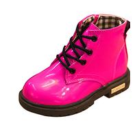 Gaorui Baby Toddler Girls Kids Boys Ankle Biker Boots Warm Fur Lined Boots Candy Color Patent Leather Children Wellies Casual Shoes Dark Pink