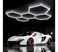 GAORUTO Hexagon LED Garage Ceiling Light, 192W 6500K Grids Honeycomb Linkable Shop Lights for Warehouse Workshop Gym Basement Car Care Wash Room 5 HEX