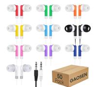 Gaosen 50 Pack Bulk Kids Earbuds for School Classroom, Multi Colored Student Wired Headphones with 3.5 mm Jack in Ear Earphones for Computer Chromebook Laptop PC(GS01, 50 Mixed)