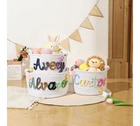 Gaosh Personalised Baby Woven Storage Basket with Name, Small & Large Cotton Clothes Dog Toys Rope Hamper Empty Basket for Kids, Nursery, Baby Shower Gift, Baby Gift (B)