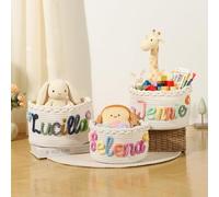 Gaosh Personalised Baby Woven Storage Basket with Name, Small & Large Cotton Clothes Dog Toys Rope Hamper Empty Basket for Kids, Nursery, Baby Shower Gift, Baby Gift (A)