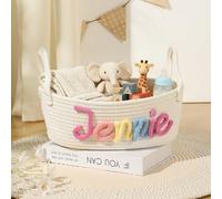 Gaosh Personalised Baby Woven Storage Basket with Name, Small & Large Cotton Clothes Dog Toys Rope Hamper Empty Basket for Kids, Nursery, Baby Shower Gift, Baby Gift (C)