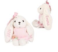 Gaosh Personalised Bunny Plush Toy with Name Stuffed Rabbit 25cm Soft Fluffy Cuddly Bunny Doll Gift for Newborn Baby Shower 1st Birthday Kids Girls Boys