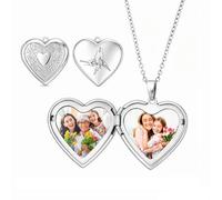 Gaosh Personalised Locket Photo Necklace for Women - Heart Necklace Engraved with Name Picture for Mum Grandma, Gift for Mothers Day, Christmas (A-Silver)