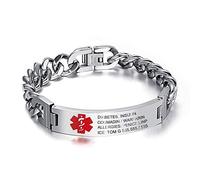 Gaosh Personalised Men Women ID Medical Bracelets Engraved Alert Stainless Steel Bracelet Emergency Awareness Bracelet for Autism Allergy Diabetic Epilepsy (Silver)