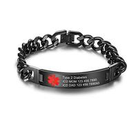 Gaosh Personalised Men Women ID Medical Bracelets Engraved Alert Stainless Steel Bracelet Emergency Awareness Bracelet for Autism Allergy Diabetic Epilepsy (Black)