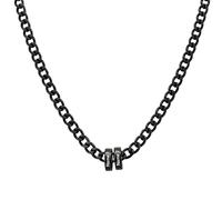 Gaosh Personalised Men's Necklace Name Engraved, Stainless Steel Cuban Chain Necklace with Bead Black Silver, Gift for Dad Grandpa Father's Day (Black-2)