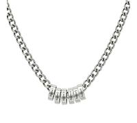 Gaosh Personalised Men's Necklace Name Engraved, Stainless Steel Cuban Chain Necklace with Bead Black Silver, Gift for Dad Grandpa Father's Day (Silver-6)
