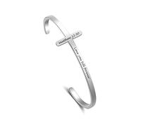 GaoSh Personalized Engraved Open Cross Cuff Bracelet Encouragement Inspirational Quote Gift for Friendship BFF Women Men Silver Bangle