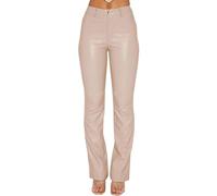 GAOSHI Faux Leather Pants for Women Petite Bootcut Leg Leather Jeans PU Leather Trousers Flare with Pockets (Color : Beige, Size : S)