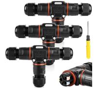 GAOUTO 3-Pack Waterproof IP68 T-Shape 3-Pin Earth Cable Connectors, 3-12mm, Black, PC + PA66 Nylon