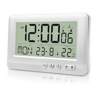 GAOUTO Digital Radio-Controlled Alarm Clock with Thermometer, Alarm Clock Digital with Two Alarm Times, Radio-Controlled Clock with Temperature, Backlight, Snooze Function, Date, Day of the Week