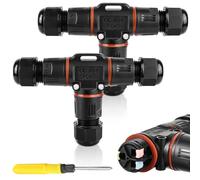 GAOUTO Pack of 2 3-pin Cable Connectors, Waterproof IP68, T-shape, 3-12mm, 2-way Waterproof Junction Box