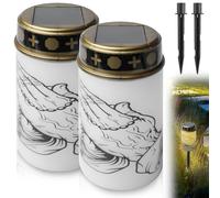 GAOUTO Pack of 2 Grave Lights, Solar LED Grave Light, Grave Light, LED Candles, Waterproof Outdoor Cemetery Candle, Solar Powered with Light Sensor, Grave Candle with Ground Spike, 7.2 x 11.8 cm