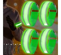 GAOUTO Pack of 4 LED Wristbands, Rechargeable, USB Reflective LED Bracelets, Nylon Reflective Band, Light Bracelet, Children's Light Strips, Flashing Night Safety Light for Jogging, Running, Sports