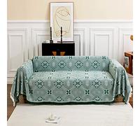 GAOWEI Throws for Sofas Large Sofa Throw 3 Seater with Decorative Tassels, Double-sided Throw Blanket for Sofas, Settees and Bed, Diamond Pattern with Leaves and Flowers 180x300cm - Green