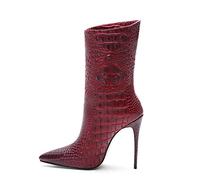 GAOword Crocodile Pattern High-Heeled Short Boots High-Heeled Women's Shoes Large Size Pointed Toe Stiletto Knee-Length Ankle Boots Catwalk Winter And Autumn,Red,39