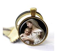 gaoxiang Nativity Keychain, Virgin Mary Jesus and Lamb Glass Keychain, Religious Fashion Jewelry